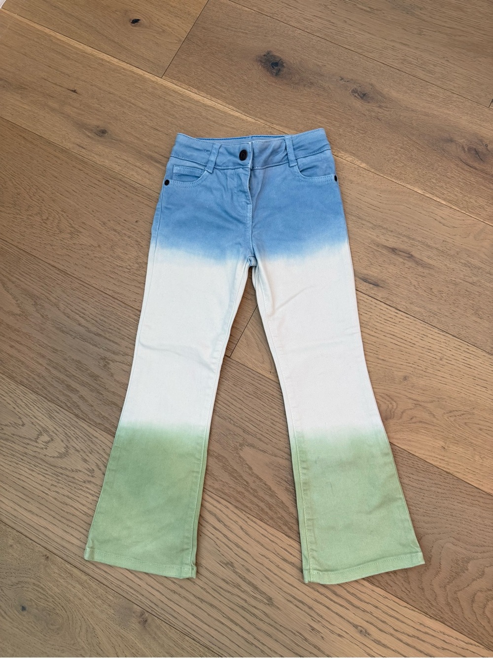 Mini Boden Ombre Flare Jeans in Blue, White & Green